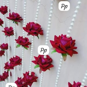 Guirnalda de rosas rojas y perlas hecha a mano: decoración para bodas (1,2 m)