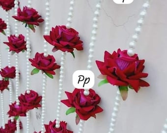 Handmade Red Rose & Pearl Garland: Wedding Party Decor (4 feet)