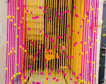 Floral Yarn String Curtain: Haldi Mehndi Wedding Decor