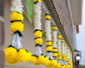 Yellow & White Handmade Party Garland: Indian Wedding Decor (18-20")