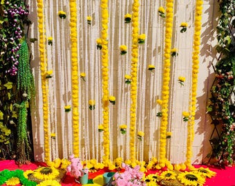 Feather Yarn Flower String Curtain: Haldi Mehndi Wedding Decor