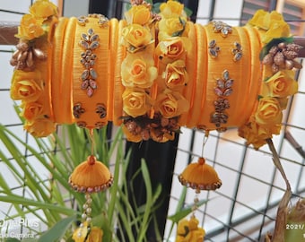 Yellow Silk Thread Bangles: Indian Wedding Jewelry with Tassels