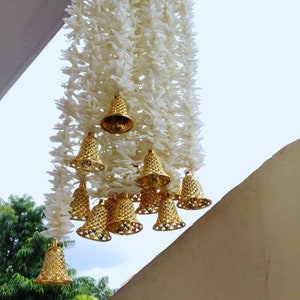 Handmade White Garland with Golden Bells: Party Wedding Decor (3 Feet)