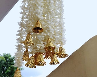 Handmade White Garland with Golden Bells: Party Wedding Decor (3 Feet)