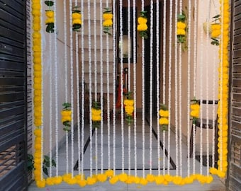 Floral Yarn String Curtain: Indian Wedding Decor, Haldi Mehndi Backdrop