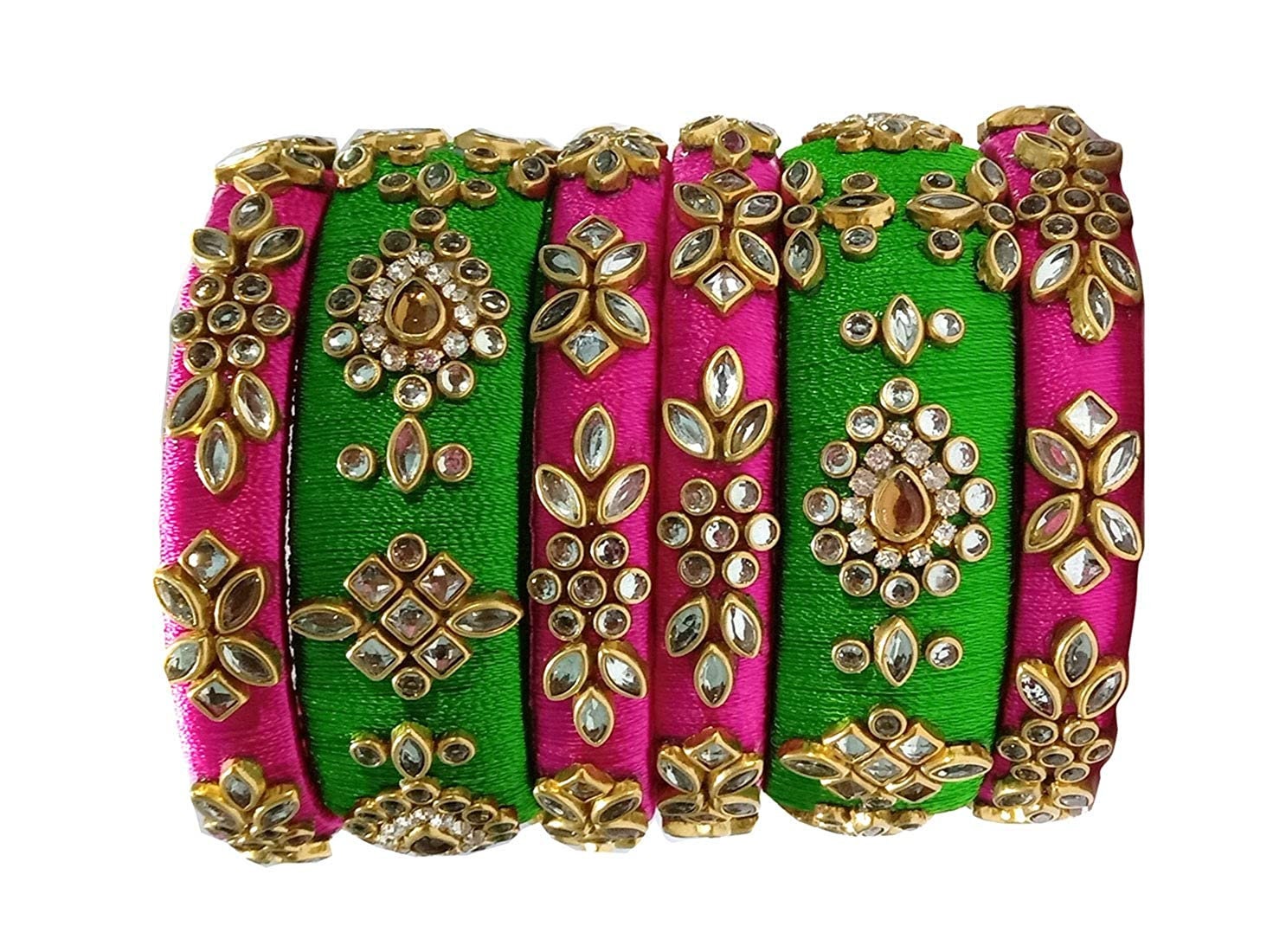 Green and pink thread bangles sale