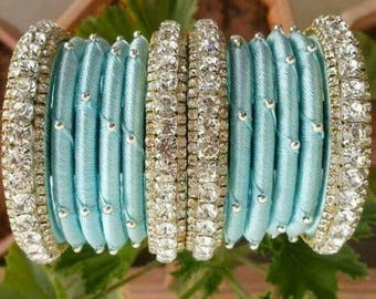 Sky Blue Silk Thread Bangles: Indian Bridal Jewelry, Handmade Jewelry