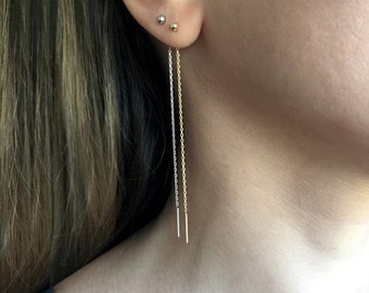 Sterling Silver Ear threader earrings, ear threader, threader earrings, Chain earrings, Long chain ear threader, minimalist earring, ball