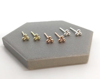 Tiny stud earrings in Sterling Silver, Tiny stud earrings, Cartilage stud, Helix stud, trinity studs, three ball studs, ball studs