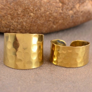 Hammered Brass Band Ring: Minimalist Adjustable Statement Ring