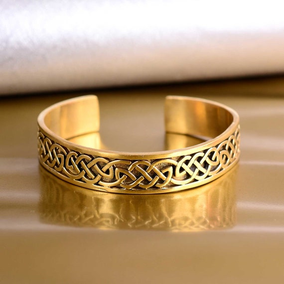 Celtic Shield Knot Bracelet Solid Brass Bangle Bracelet Antique gold toned Adjustable Beautiful Unisex Gift for Men or Women