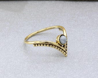 Handmade Brass Moonstone Ring: Minimalist Gemstone Jewelry