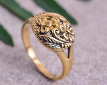 Vintage Messing Blumen Ring - Gold Messing Floral Band - Valentinstag Geschenke