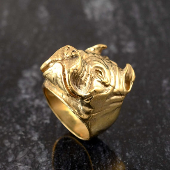Gold Bull Dog Ring Statement Ring Mens Ring Punk Jewellery