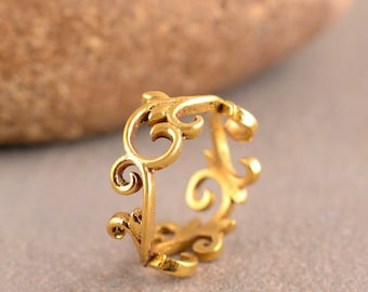 Gold Filigree Ring: Handmade Brass Boho Jewelry