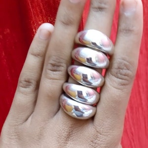 Chunky Silver Plated Dome Ring Set: Modern Statement Rings - Etsy