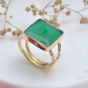 Green Onyx Square Ring, Brass Ring, Men&#39;s Ring, Gift For Her, Cocktail Ring, Gemstone Ring, Gold Ring, Christmas gift