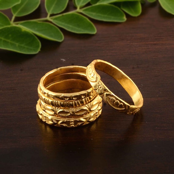 Minimalist Gold Stackable Rings: Piece Brass Ring Set - Main Image