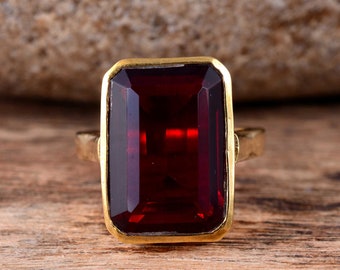 Garnet Ring, Garnet Brass Ring, Handmade Ring, Red Garnet Gemstone Ring, Gold Brass Ring, Women's Ring, Gift For Her