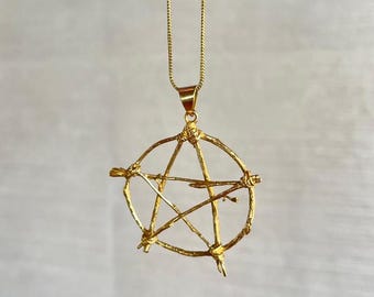 Brass Pentacle Necklace: Teeny Tiny Gold Wiccan Pendant