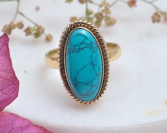 Handmade Brass Turquoise Ring: Boho Statement Jewelry