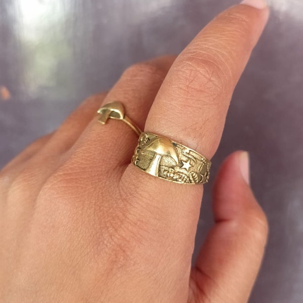 Mushroom Ring Mushroom Jewelry Gold Forest Ring Fairy Ring Nature Ring Woodland Ring