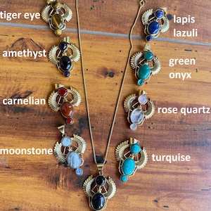 Golden Scarab Necklace, Gemstone Scarab Pendent, Talisman jewelry, Third Eye, Boho, Inca, Ethnic, scarab pendent with chain