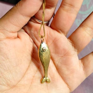 Gold Brass Fish Pendant: Handmade CZ Charm Necklace