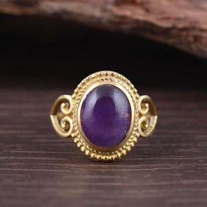 Amethyst Ring, Brass Ring, Gemstone Ring, Dainty Ring, Handmade Jewelry, Gift for her, Deco Ring, Gift Ring, Vintage Rings, gemstone ring