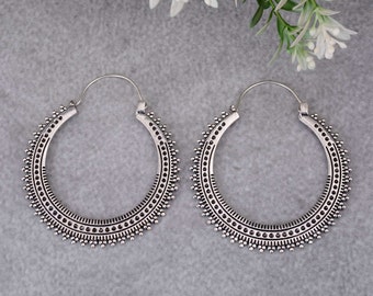 Silver Bali Hoops - Bali Hoop Earrings - Boho Hoop Earrings - Silver Boho Hoops - Bohemian Hoop Earrings - Silver Bohemian Hoops