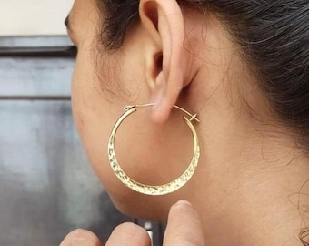 Handmade Hammered Brass Hoop Earrings: Boho Ethnic Jewelry