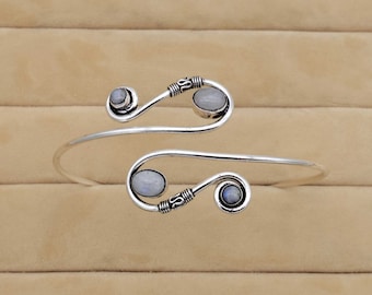 Rainbow Moonstone Silver Arm Band, Adjustable Arm cuff, Upper Arm Band, Boho Arm cuff, Minimalist Gemstone Arm Cuff.