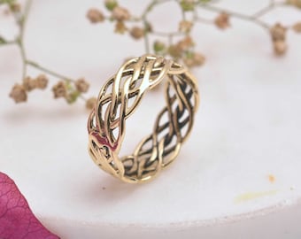 Hand Woven Braided Ring, Brass Ring, Statement Ring, Interlacing Endless Knot Ring, Celtic Ring, Celtic Knot Ring, Handmade Jewelry