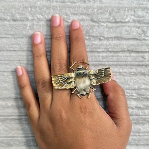 Brass Scarab Beetle Ring: Bohemian Unisex Jewelry