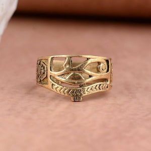 Handmade Brass Eye of Ra Ring: Egyptian Protection Jewelry