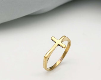Gold Cross Ring: Minimalist Christian Brass Band