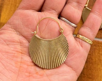 Gold Brass Shell Hoop Earrings