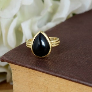 Black Onyx Ring, Black Ring, Pear Drop Ring, Teardrop Ring, Vintage Ring, Handmade Ring, gift for her, personalized gift