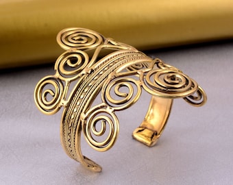 Gold Upper Arm Cuff Adjustable Ethnic Spirals Armlet Bracelet Eternity Bohemian Upper Arm Goddess Band Bangle Jewelry Gift