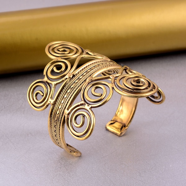 Gold Upper Arm Cuff Adjustable Ethnic Spirals Armlet Bracelet Eternity Bohemian Upper Arm Goddess Band Bangle Jewelry Gift