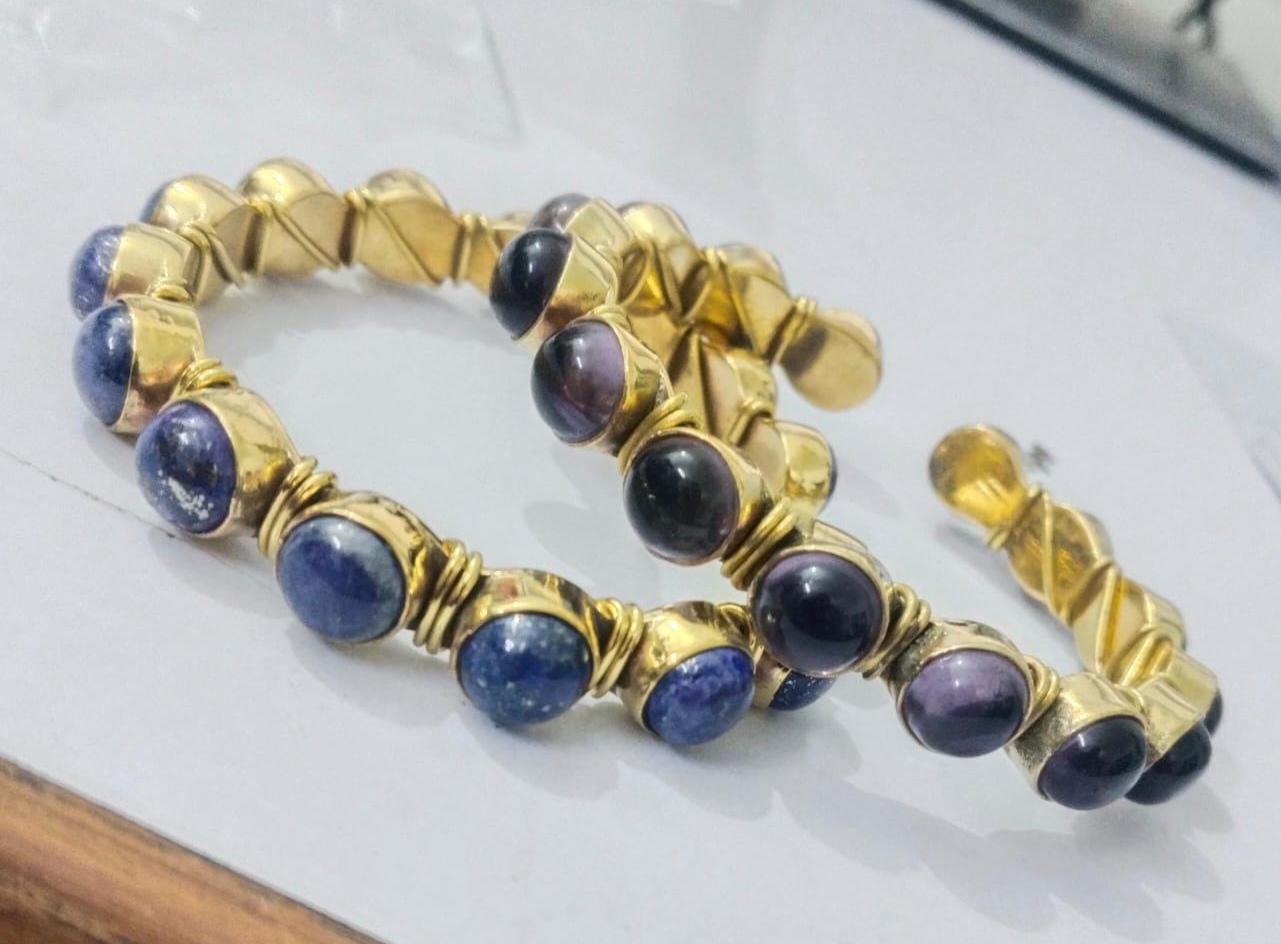手作りのラブラドライト真鍮バングル：黄金の宝石ブレスレット - Etsy 日本