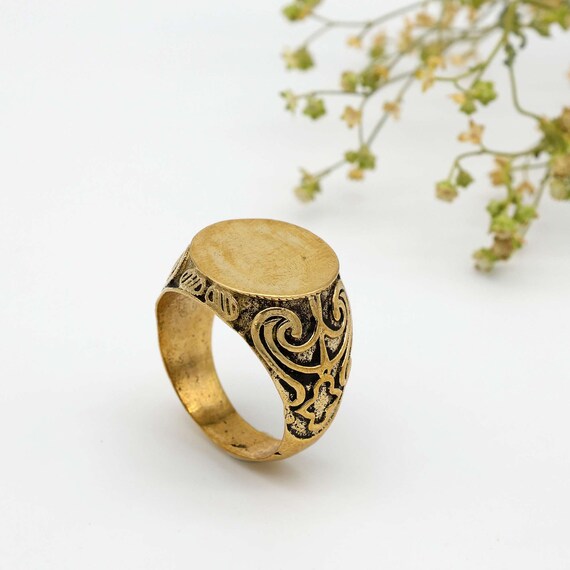 Oval Signet Ring, Engraving, Gold Ring, Signet Ring Mens