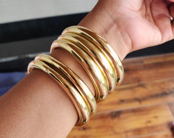 Handmade Golden Brass Bangles: Elegant Stackable Bracelets