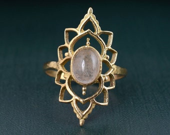 Rainbow Moonstone Ring, Designer Ring, June Birthstone, Gold Brass Ring, Pagan Ring, Boho Ring, Ring For Women, Bridesmaid Ring, Gift Ring