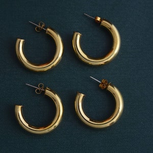Brass Mini Hoop Earrings: Thick Gold Open Hoops