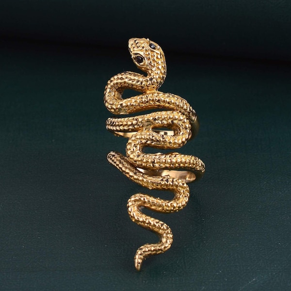 gouden slangenring, edelsteen ogen slangenring, spiraalvormige ring, gouden wikkelring, lange slangenring, verstelbare ring, SNAKE Ring