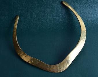Hammered Brass Choker Necklace: Rustic Boho Tribal Jewelry