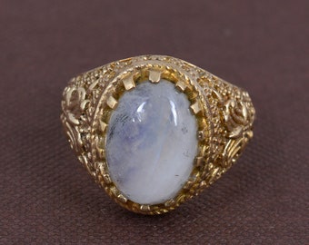 Moonstone Ring, Gold Ring, Vintage Ring, Moonstone Jewelry, Delicate Ring, Statement Ring, Gold Brass Ring, Gift Item, gift for her