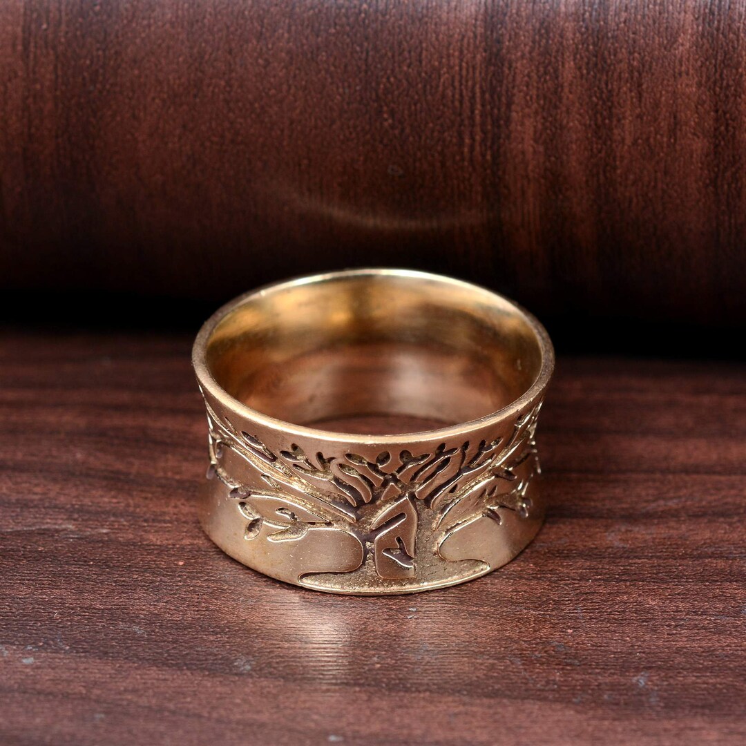 Engraved Tree Ring, Nature Inspired Brass Tree Ring, Forest Jewelry ...