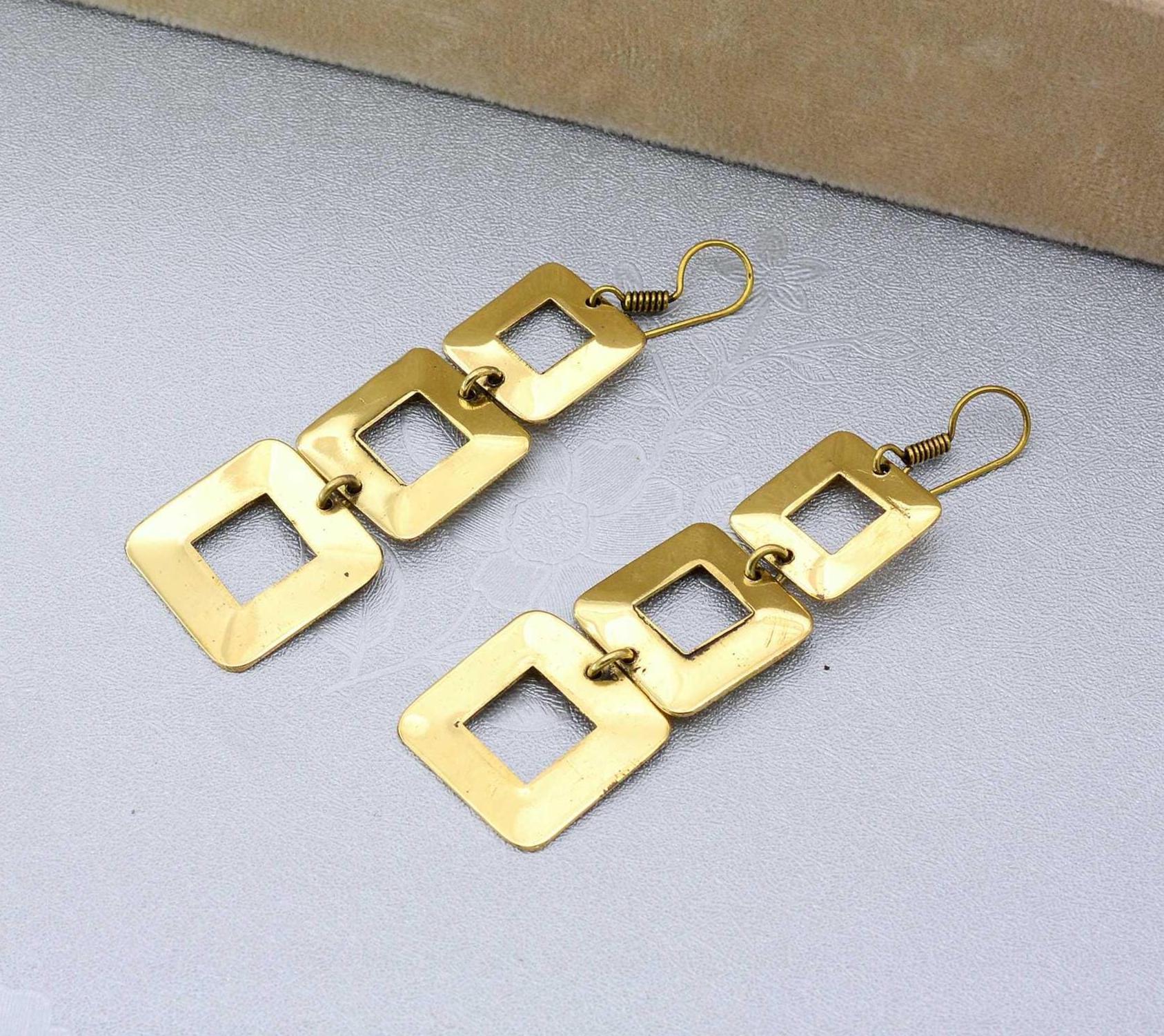Gold Square Earrings, dangle Earrings, Gold Earrings Woman, Rectangle Earrings, Wedding Earrings, Minimalist Earrings, Christmas Gifts